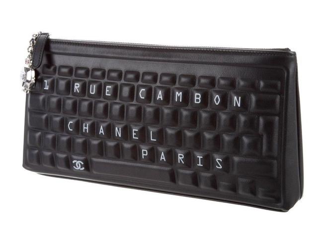 Chanel 2017 Keyboard Handle Purse Rare Black Leather Clutch 