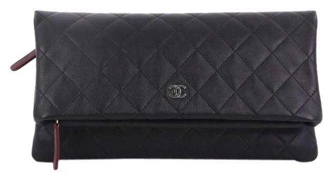 Chanel Beauty Cc Quilted Black Lambskin Leather Clutch 