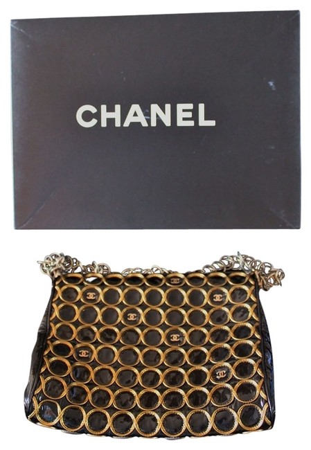 Chanel Black and Gold Patent Leather Clutch 