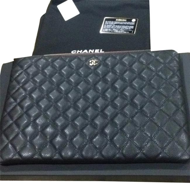 Chanel Black Burgundy O Case 2015 Large Pouch Clutch 