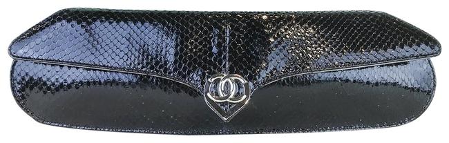 Chanel Black Python Skin Leather Clutch 