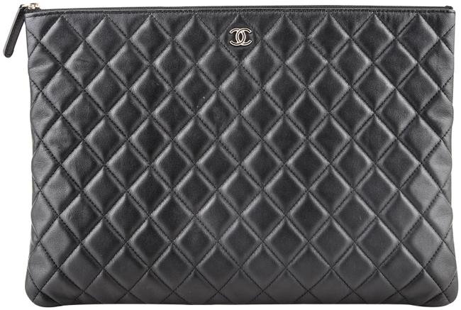 Chanel Quilted with Zipper Black Leather Clutch 