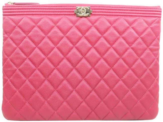 Chanel Boy 2017 Quilted O case Fuchsia Caviar Clutch 