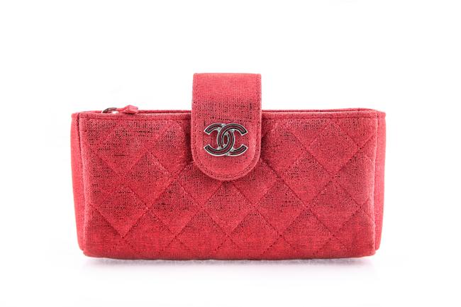 Chanel Phone Holder Red Suede Leather Clutch 