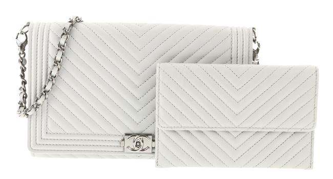Chanel With Chain Grey Lambskin Leather Clutch 