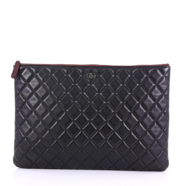 Chanel Case Quilted Large Black Lambskin Leather Clutch 