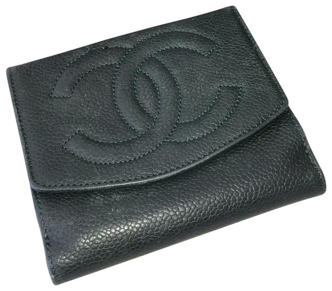 Chanel Classic Cc Wallet Forest Green Caviar Leather Clutch 
