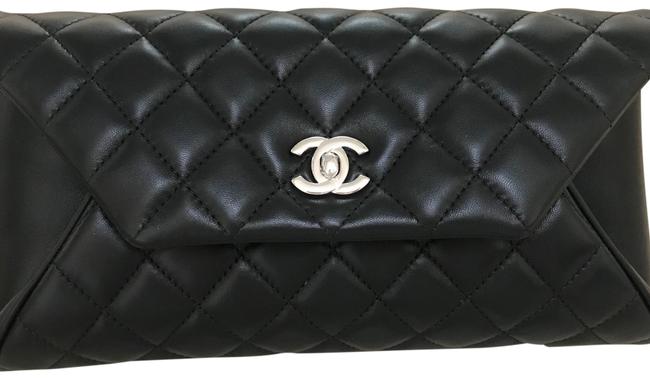 Chanel Classic Flap Black Lambskin Leather Clutch 