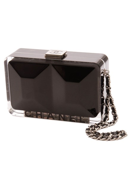 Chanel Clear &amp Lucite Wristlet Black Plastic Clutch 