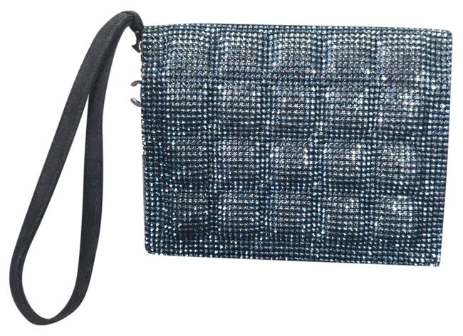 Chanel Crystal Quilted Blue Suede Leather Clutch 