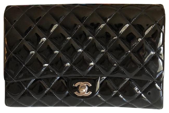 Chanel Double C Black Patent Leather Clutch 