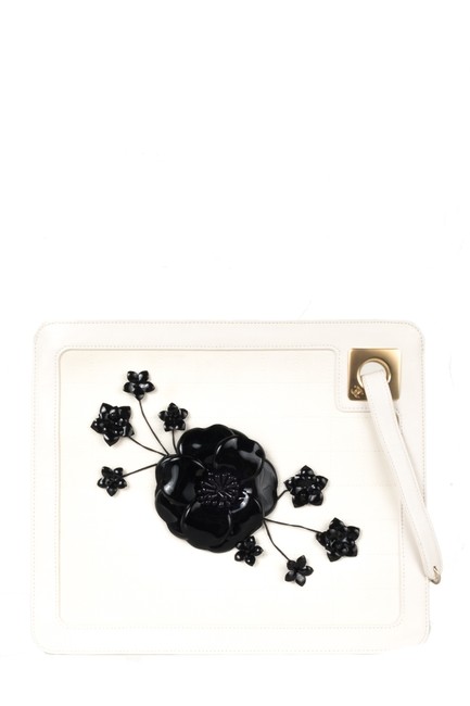 Chanel Floral Embellished White Leather Clutch 