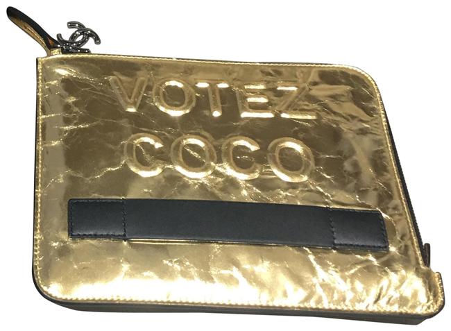 Chanel Gold Leather Clutch 