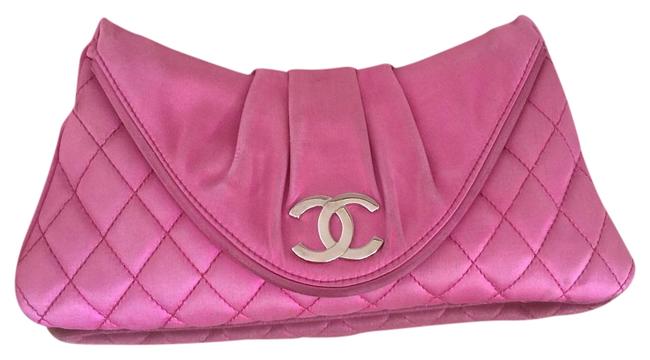 Chanel Half Moon Quilted Pink Satin Clutch 