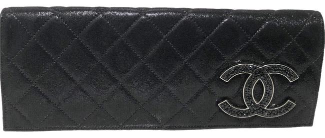 Chanel Iridescent Cc Strass with Crystal Cc Black Suede Leather Clutch 