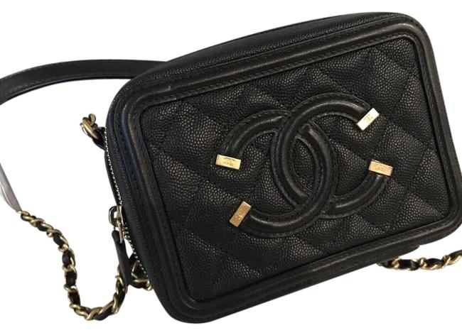 Chanel Mini Filigree Vanity Caviar Leather Clutch 