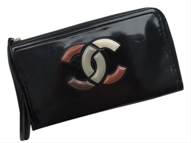 Chanel Multicolor Cc Black Patent Leather Clutch 