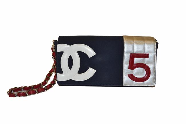 Chanel Navy No 5 Foil Small Flap Clutch Wris Blue Canvas Clutch 