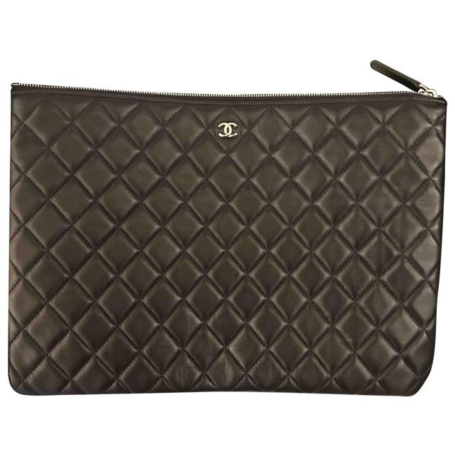 Chanel Black with Silver Hardware Lambskin Leather Clutch 