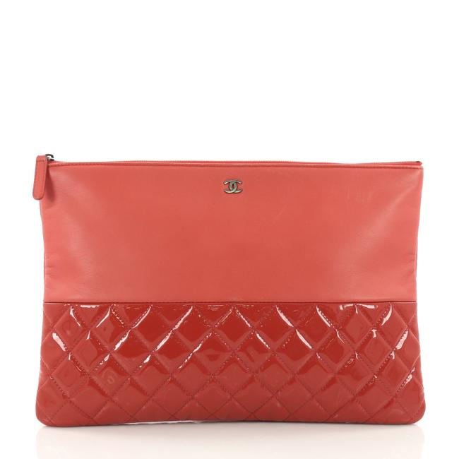 Chanel Case Lambskin and Quilted Patent Large Red Leather Clutch 