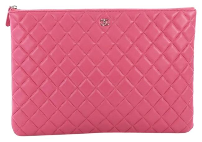 Chanel Case Quilted Large Pink Lambskin Leather Clutch 