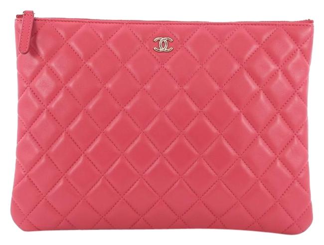 Chanel Case Quilted Medium Pink Lambskin Leather Clutch 