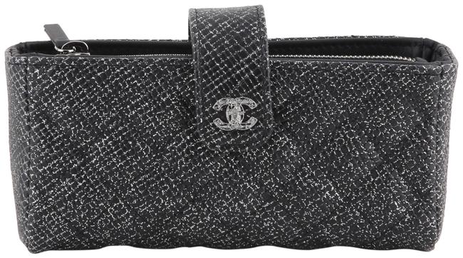 Chanel O mini Silver Black Leather Clutch 