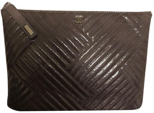 Chanel Patent Grey Matelasse Clutch 