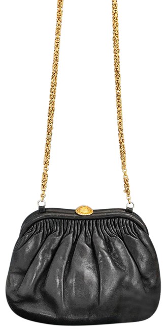 Chanel Pleated Black Lambskin Leather Clutch 