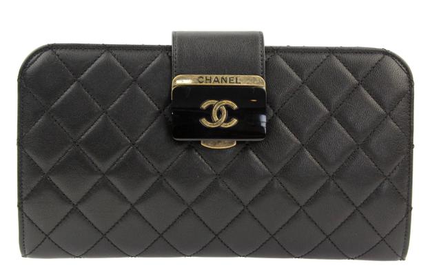 Chanel Quilted Beauty Lock Black Calfskin Leather Clutch 