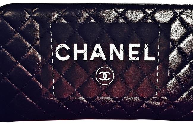Chanel Quilted Black Lambskin Leather Clutch 