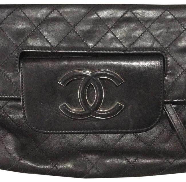 Chanel Quilted Black Leather Clutch 
