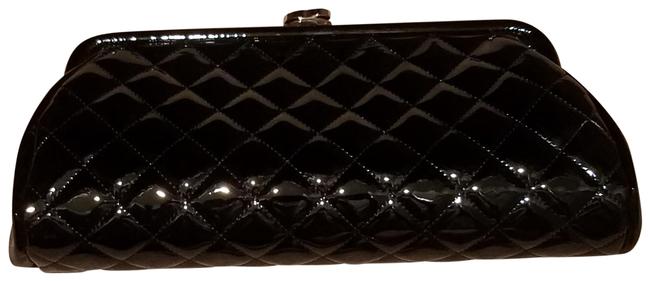 Chanel Quilted Black Patent Leather Clutch 