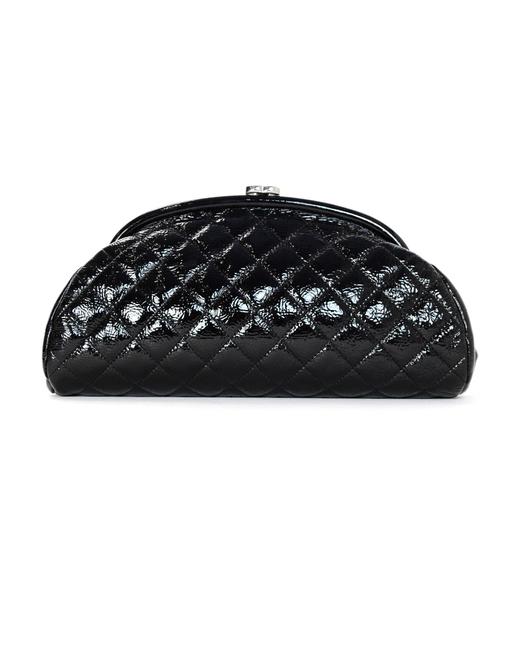 Chanel Quilted Timeless Cc Frame Black Patent Leather Clutch 