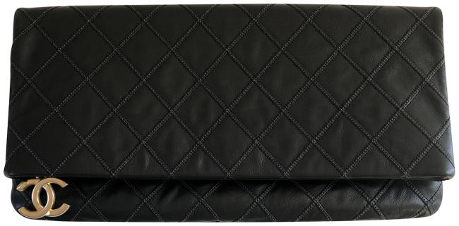 Chanel Quilted with Zipper Black Lambskin Clutch 
