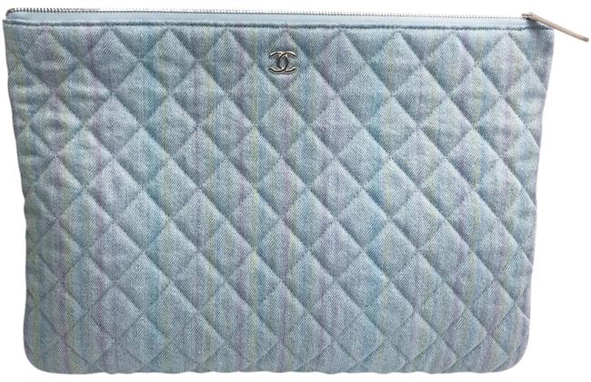 Chanel Rare O Case Rainbow Light Denim Blue Clutch 