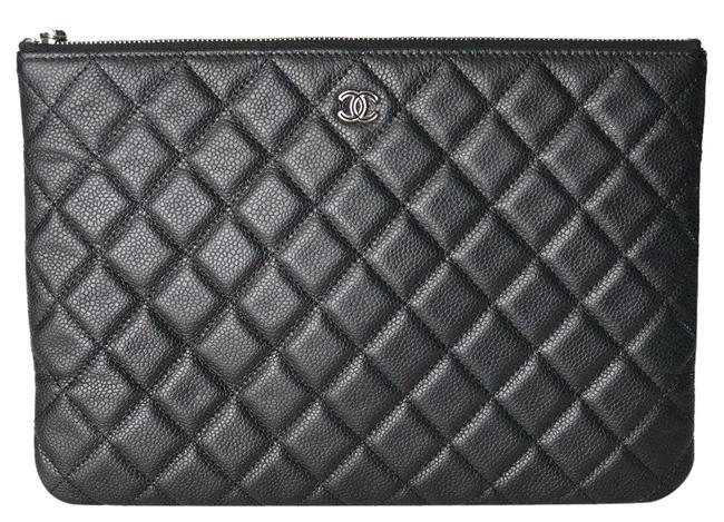 Chanel Seasonal Quilted Medium O Case Black Caviar Leather Clutch 