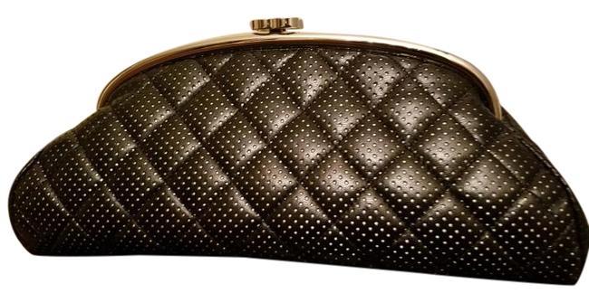 Chanel Timeless Perforated Black Leather Clutch 