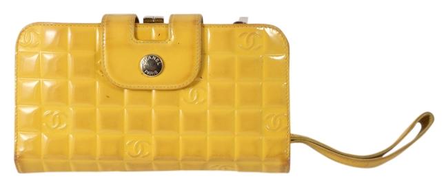 Chanel Vintage Block Wallet Yellow Patent Leather Clutch 