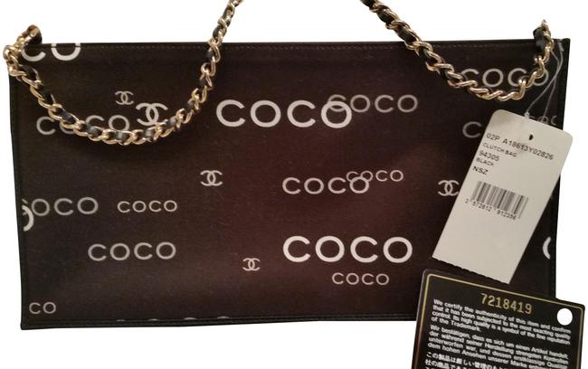 Chanel Vintage Brown Black Fabric Clutch 