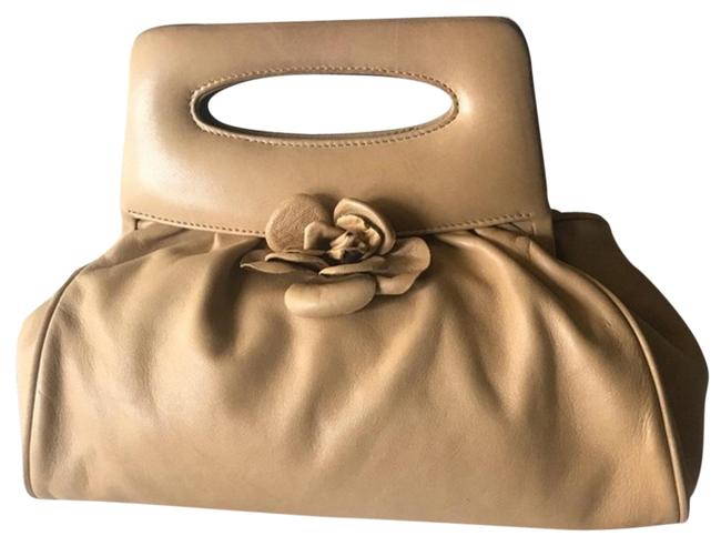 Chanel Clutch Vintage Lambskin Camellia Tote Beige Leather Hobo Bag 