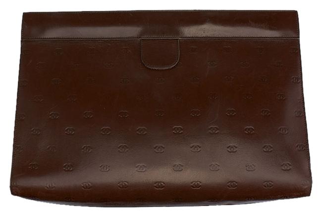 Chanel Vintage Monogram 29522 Brown Leather Clutch 