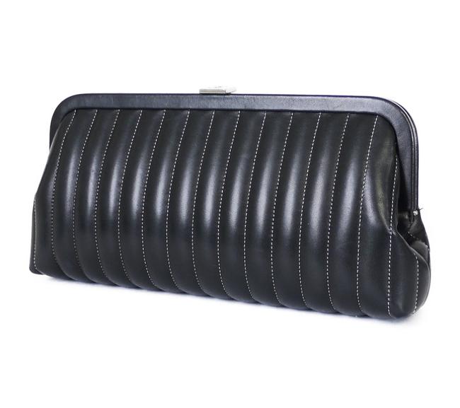 Chanel Wide Black Lambskin Leather Clutch 