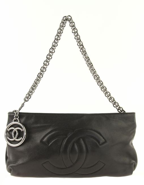 Chanel With Chain Black Lambskin Leather Clutch 