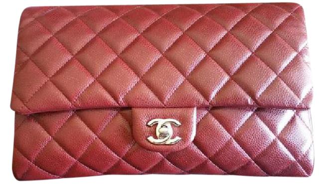 Chanel With Chain Dark Red Caviar Clutch 