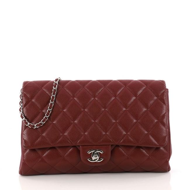Chanel With Chain Quilted Caviar Red Leather Clutch 