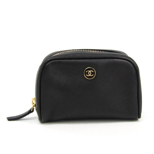Chanel Coco Button Women's Pouch Black Leather Clutch 