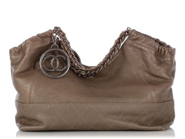 Chanel Coco Cabas Argent Fonce Gray Calfskin Leather Satchel 