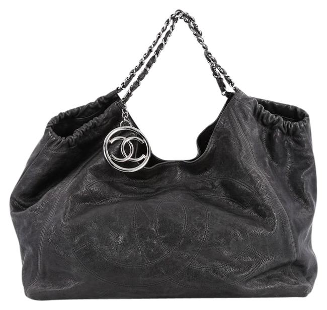 Chanel Coco Cabas XL Distressed Caviar Black Leather Satchel 