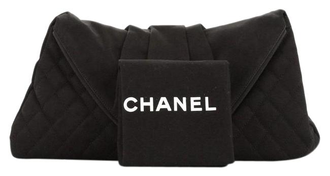 Chanel Coco Cabas Cc Half Moon Quilted Large Black Satin Clutch 